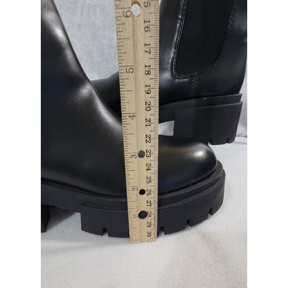 H&M Womens Black Leather Pull On Ankle Boots Chunky Heels Round Toe Size 39/8 - Picture 11 of 12